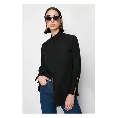 Trendyol Black Ruffle Detailed Cotton Woven Shirt