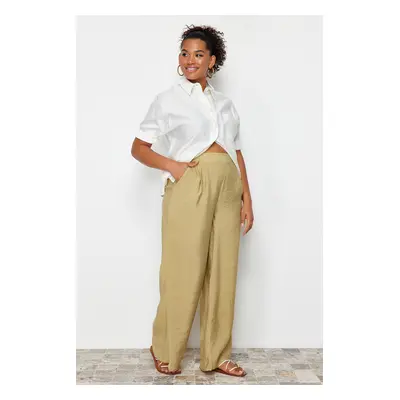 Trendyol Curve Oil Green Wideleg Woven Fabric Trousers