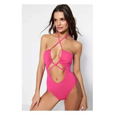 Trendyol Fuchsia Cross-tie Cut Out/Windowed Regular Leg Plavky