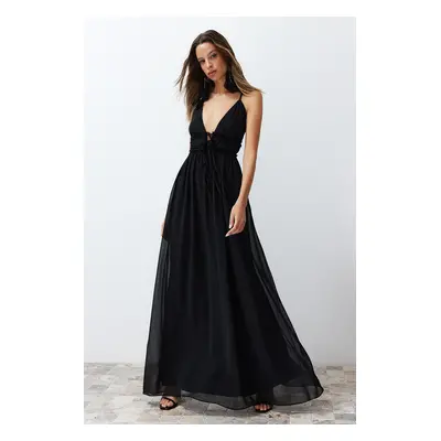 Trendyol Black A-Line Woven Chiffon Long Elegant Evening Dress