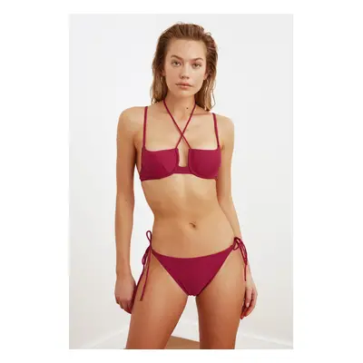 Trendyol Claret Red Bikini Bottoms With Tie Detailed