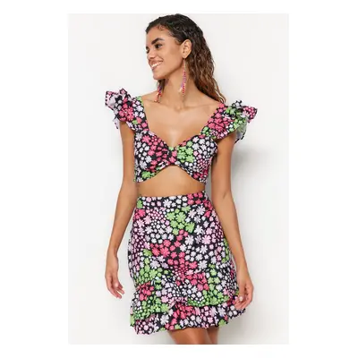 Trendyol Floral Pattern Woven Frilly Blouse and Skirt Set