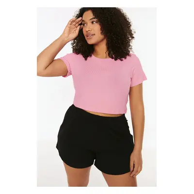 Trendyol Curve Pale Pink Crop Crew Neck Knitted T-Shirt