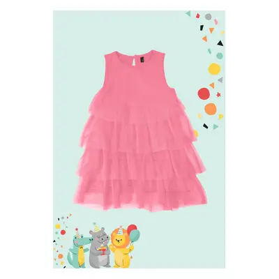 Trendyol Pink Girl's Ruffle Detailed Tulle Knitted Dress