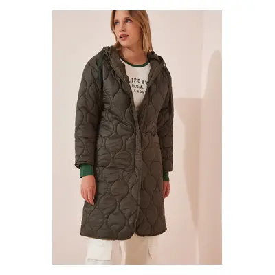 Happiness İstanbul Women's Khaki Hooded Quilted Coat