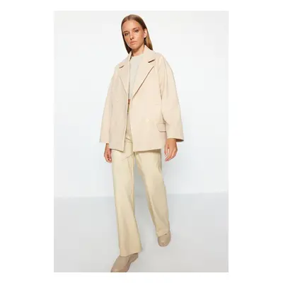 Trendyol Beige Oversize Wide Cut Stamped Coat