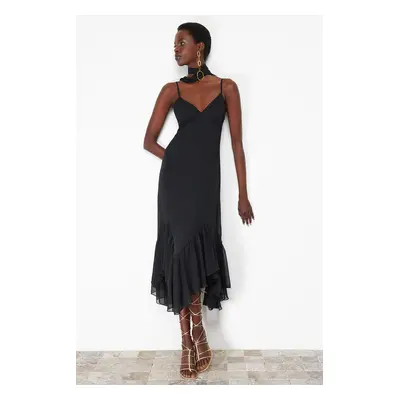 Trendyol Black A-Line Ruffled Woven Dress