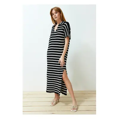 Trendyol Black Maxi Knit Striped Polo Neck Dress