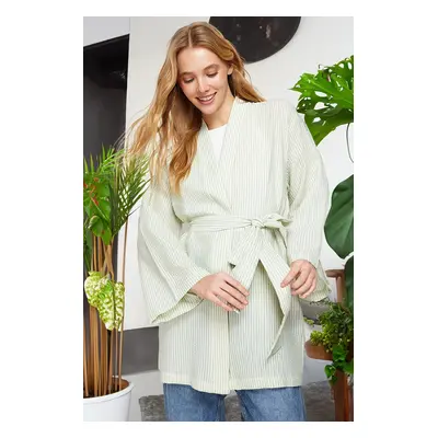 Trendyol Mint Páskovaný tkaný Seeer Pruhované kimono & Kaftan