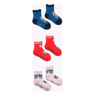 Yoclub Kids's Boys' Cotton Socks Anti Slip ABS Patterns Colours 3-pack SKA-0109C-AA3A-003