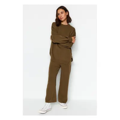 Trendyol Khaki Wide Fit Balloon Sleeve Knitwear Two Piece Set