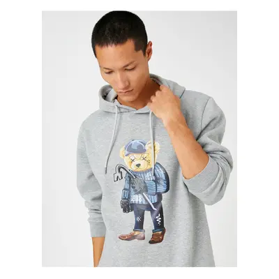 Koton Basic Hooded Sweatshirt Raising Bear Print Long Sleeve