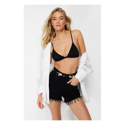 Trendyol Black Denim Tassel Beach Shorts