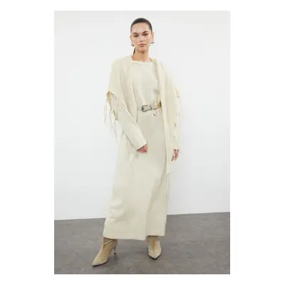 Trendyol Beige Maxi Knitwear Shawl Detail Soft Texture Dress