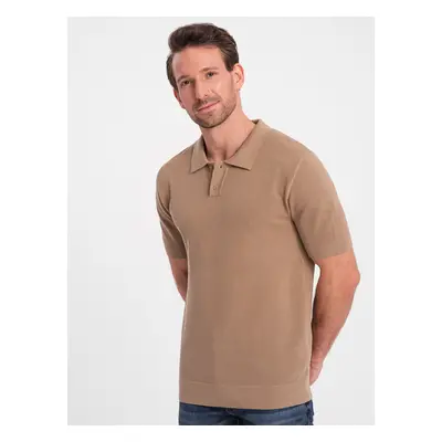 Ombre Men's structured knit polo shirt - light brown