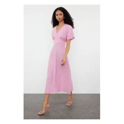 Trendyol Fuchsia A-Line Bodice Detailed V-Neck Maxi Woven Dress