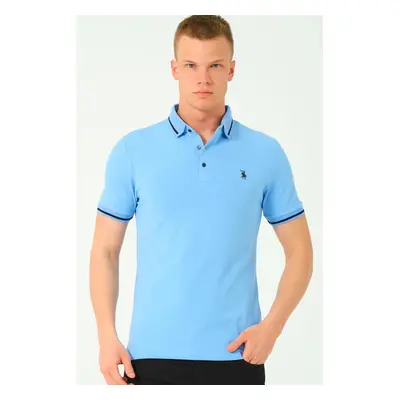 T8586 DEWBERRY MEN'S POLO NECK T-SHIRT-LIGHT BLUE-2