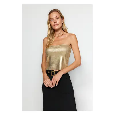 Trendyol Gold Leaf Strapless Collar Knitwear Slim Blouse