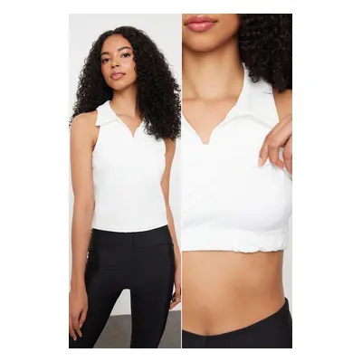 Trendyol White Layer Padded Sports Bra Polo Neck Knitted Sports Top/Blouse