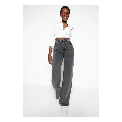 Trendyol Anthracite High Waist Wide Leg Jeans