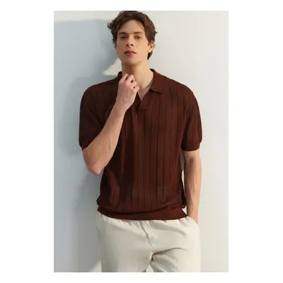 Trendyol Limited Edition Brown Regular Fit Cotton Short Sleeve Polo Neck Knit Tshirt