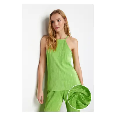 Trendyol Green Pleat Regular/Normal Fit Barbell Neck Stretch Knitted Blouse