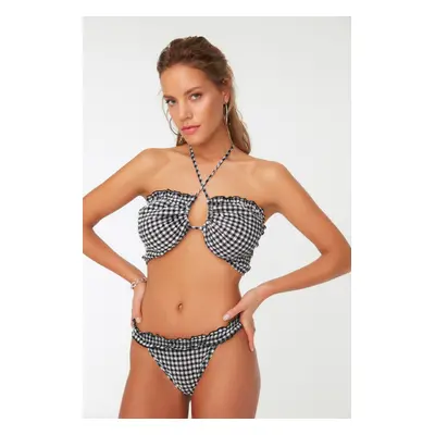 Trendyol Black Textured Gingham Bikini Bottoms