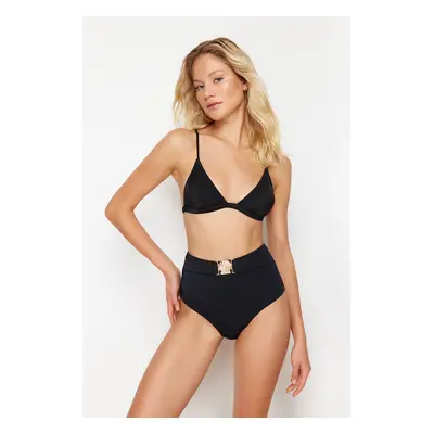 Trendyol Black Premium Accessory High Waist Regular Bikini Bottom