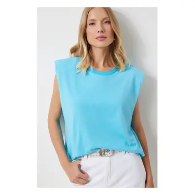 Happiness İstanbul Women's Vivid Blue Padded Sleeveless Knitted T-Shirt