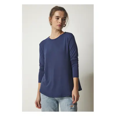 Happiness İstanbul Women's Navy Blue Crew Neck Knitted Blouse