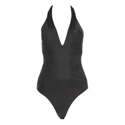 Trendyol Black Neck-Bound Textured Swimsuit