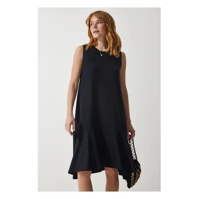 Happiness İstanbul Women's Black Crew Neck Knitted Flounce Bell Dress