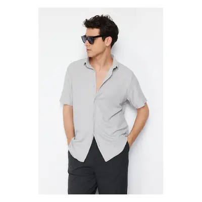 Trendyol Grey Regular Fit Short Sleeve Summer Textured Crepe Knit Shirt