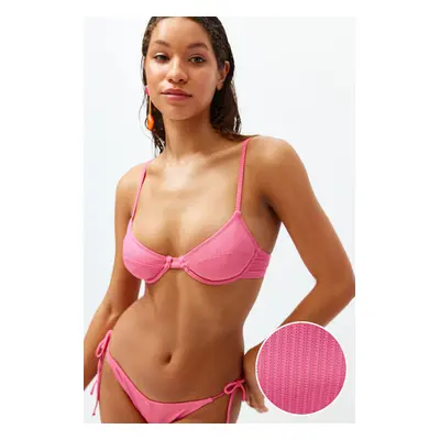 Trendyol Fuchsia Balconette Textured Bikini Top