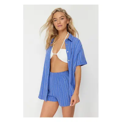 Trendyol Navy Blue Woven Linen Blend Shirt Shorts Beach Set