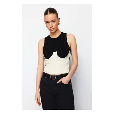 Trendyol Black Bodice Detailed Color Block Knitwear Blouse