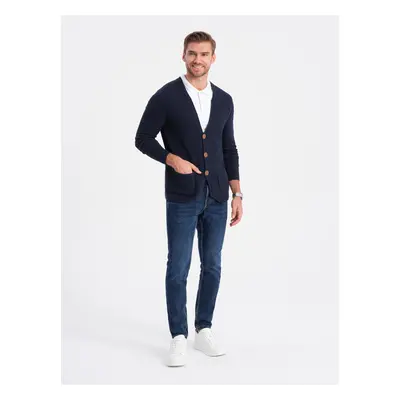 Ombre Men's structured cardigan sweater with pockets - navy blue