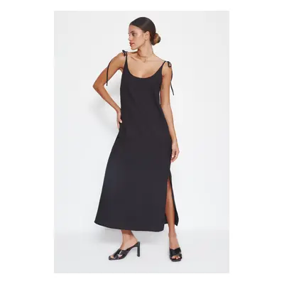 Trendyol Black Straight Cut Slit Strappy Maxi Woven Dress