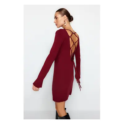 Trendyol Burgundy Mini pletené šaty