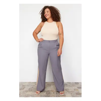 Trendyol Curve Grey High Waist Side Seam Wide Leg/Wide Cut Woven Fabric Trousers