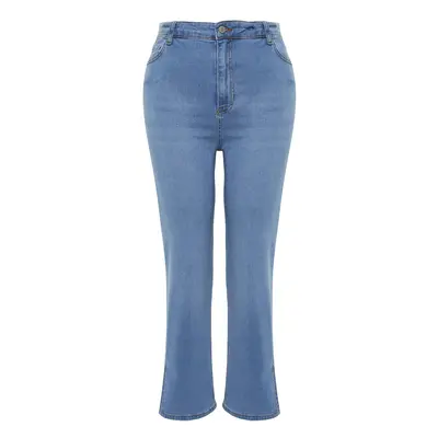 Trendyol Curve Light Blue Slit Detail Straight Fit Denim Jeans