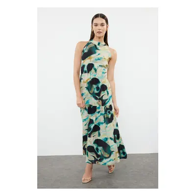 Trendyol Black Abstract Patterned A-Line Halter Neck Maxi Woven Dress