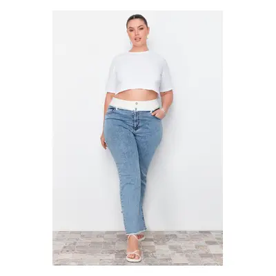 Trendyol Curve Light Blue Waist Belt Detailed Straight Fit Jeans