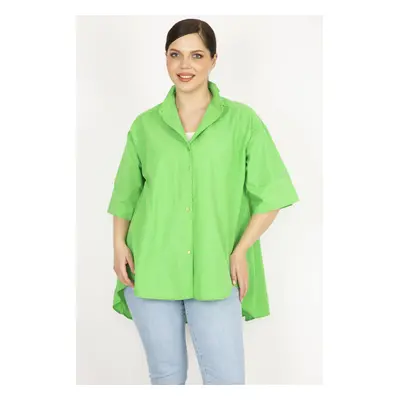 Şans Women's Green Plus Size Front Buttoned Back Long Shirt