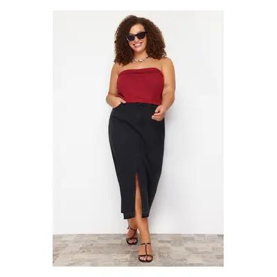 Trendyol Curve Claret Red Interlock Knitted Plus Size Blouse