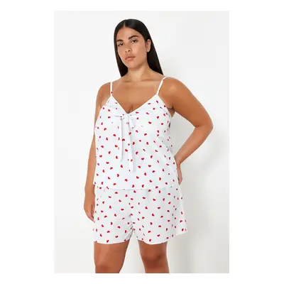 Trendyol Curve White Heart Strap Woven Pajama Set