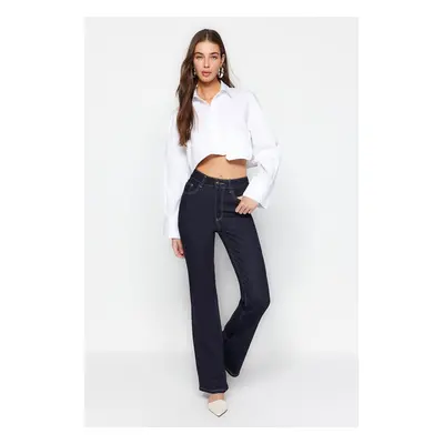 Trendyol Navy Blue Stitch Detail Vysoký pas Flare Jeans