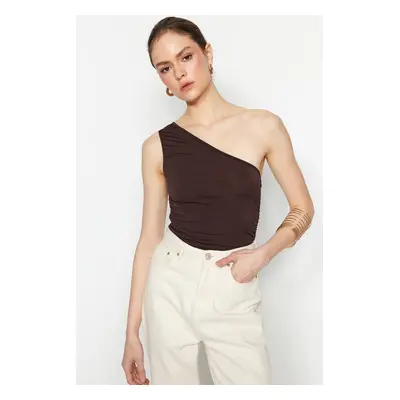 Trendyol Brown Gather Detailed Fitted One Shoulder Stretchy Knitted Blouse