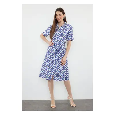 Trendyol Blue Belted Midi Woven Shirt Dress