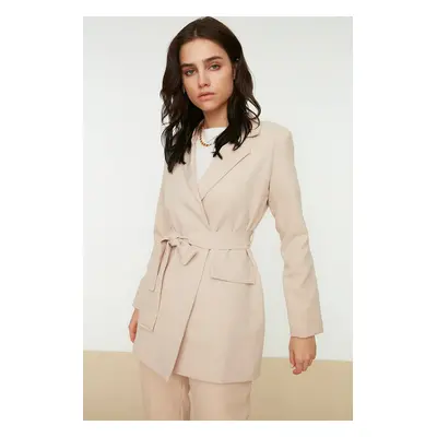 Trendyol Beige Belted Pocket Detailed Blazer Woven Jacket